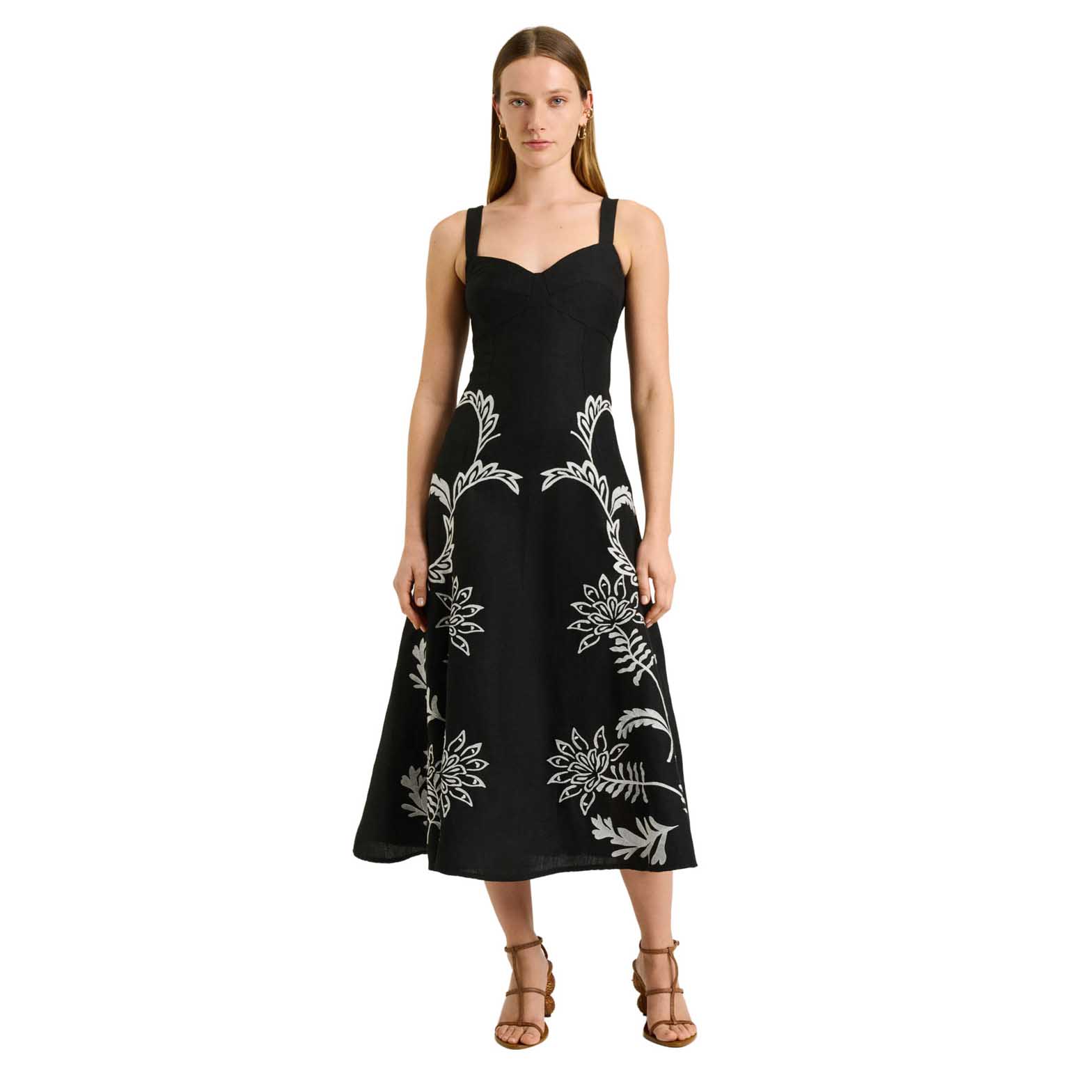 Veronika Maine Filigree Foliage Embroidered Midi Dress